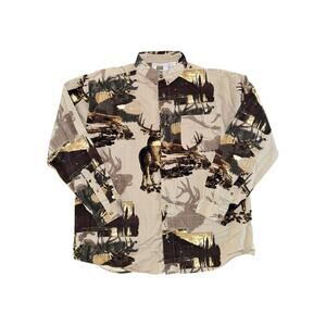 VTG Michael Austin Rugged Wear Wildlife Deer Print Button Down Shirt Size Large
